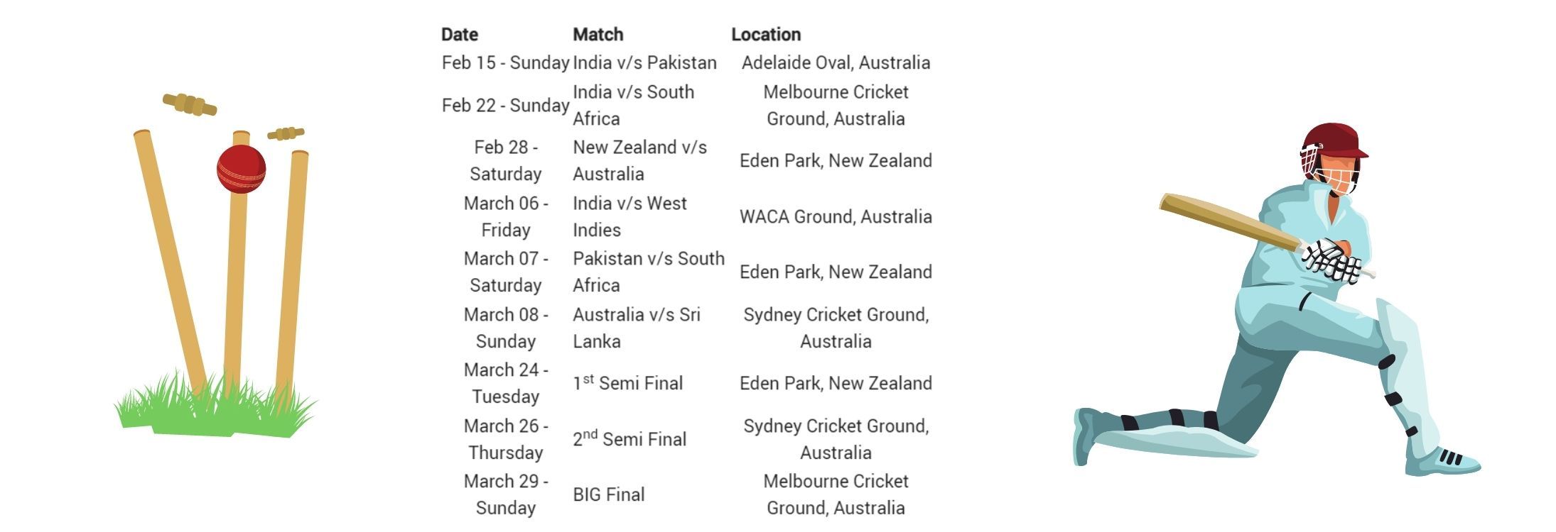 Cricket schedule
